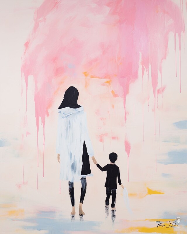 Mother and Son Love - Giclee Fine Art Print on Heavy Fine Art Paper - Original Art by Tiffany Bohrer, Tipsy Artist